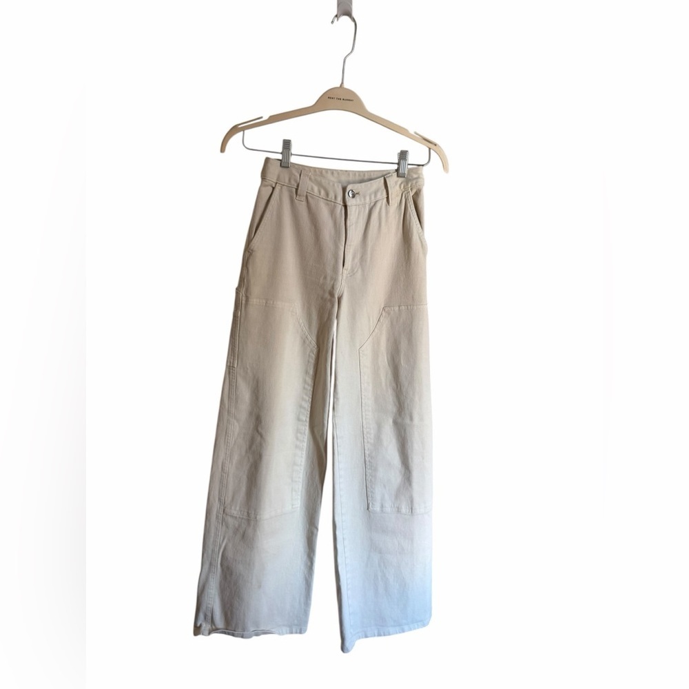 bp Size 0 Cream High-Waist Wide Leg cargo Utility Pants Denim Jeans White